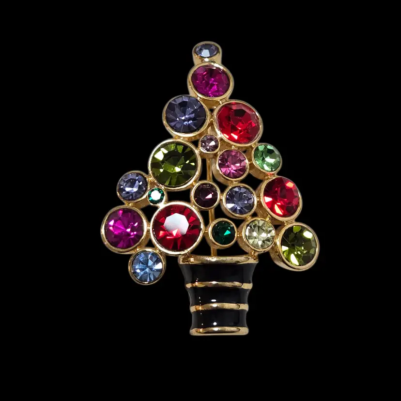 Joan Rivers Colorful Rinestone Christmas Tree Brooch