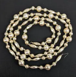 Vintage Czech Republic Glass Christmas Bead Garland Light Gold Tone 6'