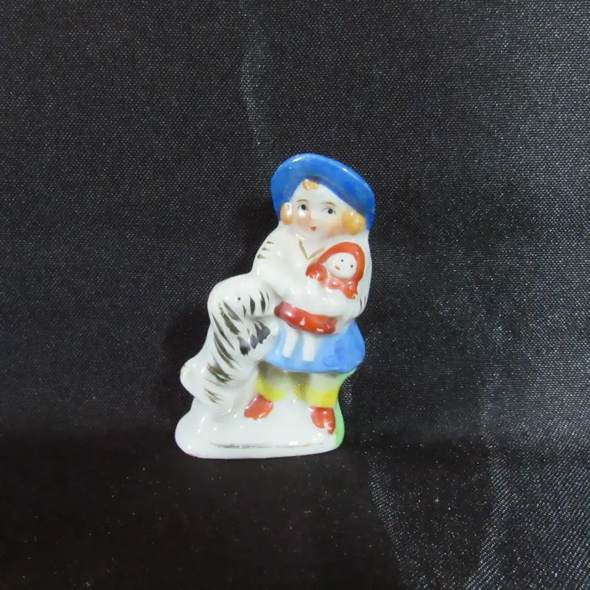 Occupied Japan Little Girl Holding Doll w/Dog Figurine