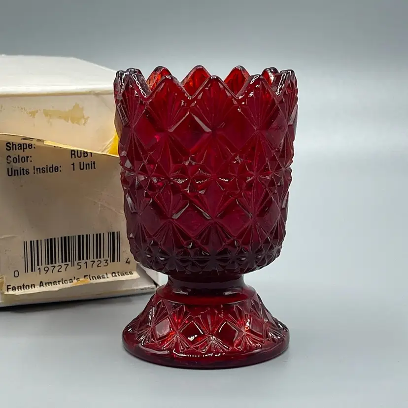 Fenton Glass Cut & Block Ruby Red Votive Candle Holder 2949 RU GLOWS