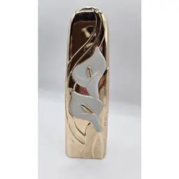 #01 - Vintage Wm. A. Rogers Vase, Bronze Plated with White Enamel Calla Lilies, Tarnish-Resistant, Made in Japan