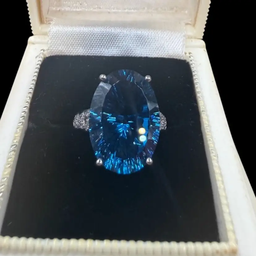 Sterling Silver And Topaz Adjustable Ring Size 8