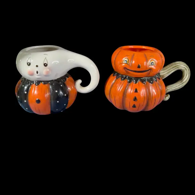 Johanna Parker Design Pumpkin Peeps Halloween Mug Set Mr Ghost & Mrs Pumpkin