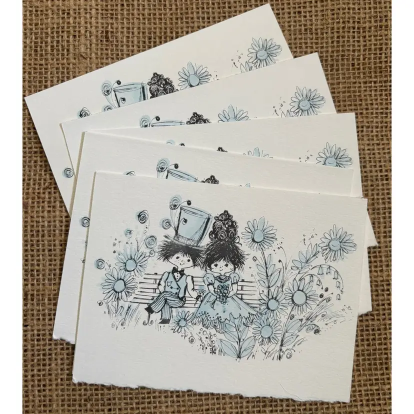 Vintage Eleanor Finch Happy Couple Raw Edge Note Card Set Romance Kitsch Rare