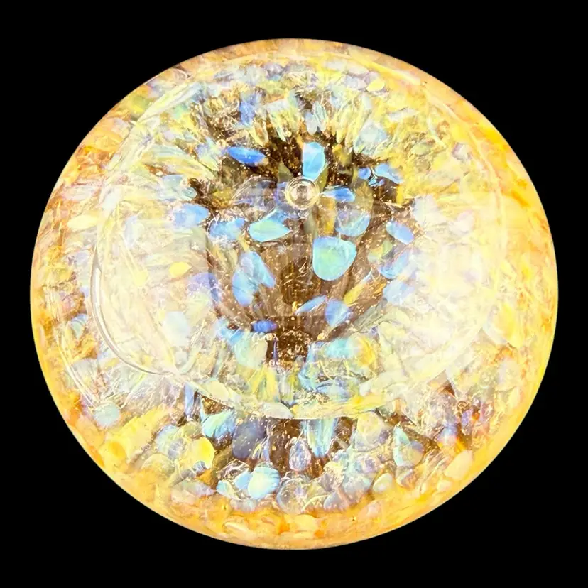 Iridescent Gold Splatter Glass Paperweight 2.5”