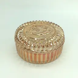 Jeannette Florigold Carnival Glass Powder Trinket Box w/ Embossed Rose Lid