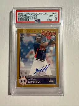 2020 Topps Brooklyn Collection Yordan Alvarez Gold Rookie On Card Auto /50 PSA 10! Houston Astros