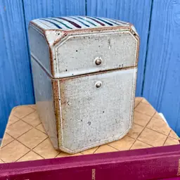 Aleen Gottlob Glazed Ceramic Lidded Box Studio Potter Striped Vintage NC