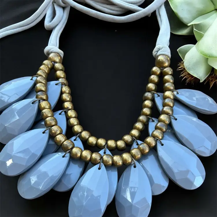 Elegant, Gray And Gold Beaded Necklace anthropology 48”