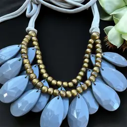 Elegant, Gray And Gold Beaded Necklace anthropology 48”