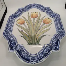 Hand Painted Delftware Tulip W/Lady Bug Wall Plate W/Hanger