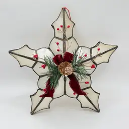 Vintage Christmas Star Ornament Capiz Shell & Brass, Look Alike to Stained Glass Effects with Festive Accents, Unbranded