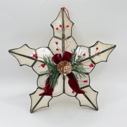 Vintage Christmas Star Ornament Capiz Shell & Brass, Look Alike to Stained Glass Effects with Festive Accents, Unbranded