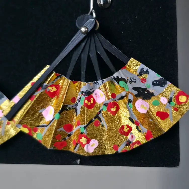 Paper Fan Screw Back Earrings Double Sided