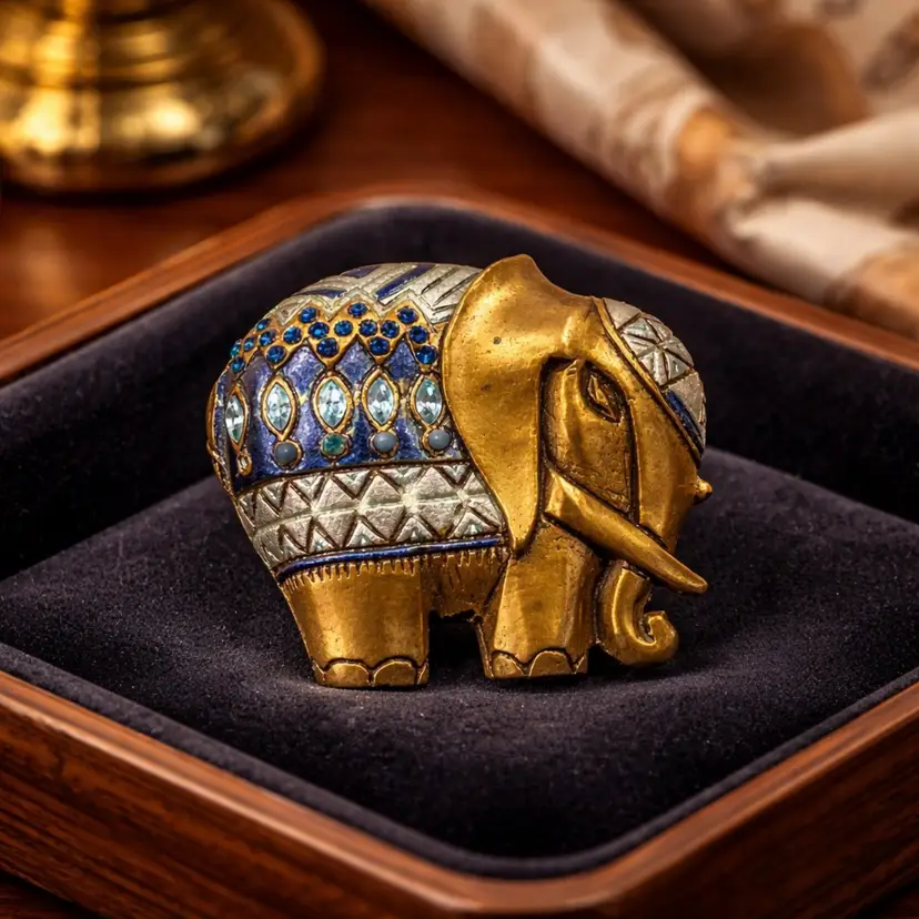 Vintage Ornate Elephant Brooch, 1.5"