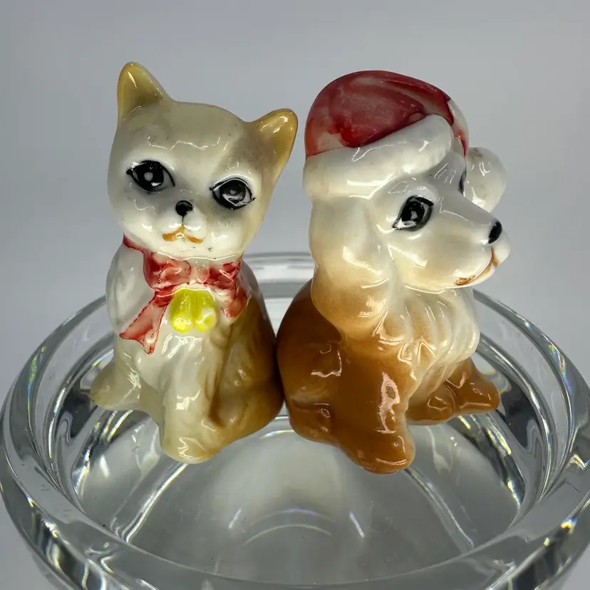 Anthropomorphic Cat & Dog Miniature Christmas Figurines