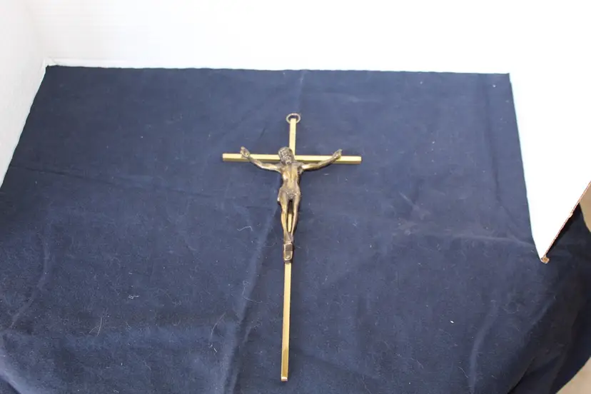 10” Vintage Brass Gold Religious Cross Jesus Crucified Church Slim Crucifix INRI