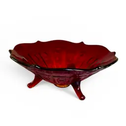 Unmarked Fenton Art Glass 3 Footed Bowl Ruby Red Amberina Pedestal Candy Dish