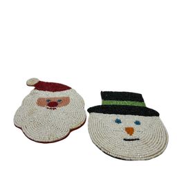 Set Of 2 Seed Bead Santa And Snowman 5x 3 1/2 Decor