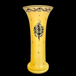 Frosted Yellow with Black Detail Painted Glass Vase 10”