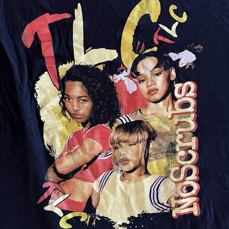 TLC T-shirt Size M No Scrubs Short Sleeve Graphic Black Unisex Music Rap Lefteye