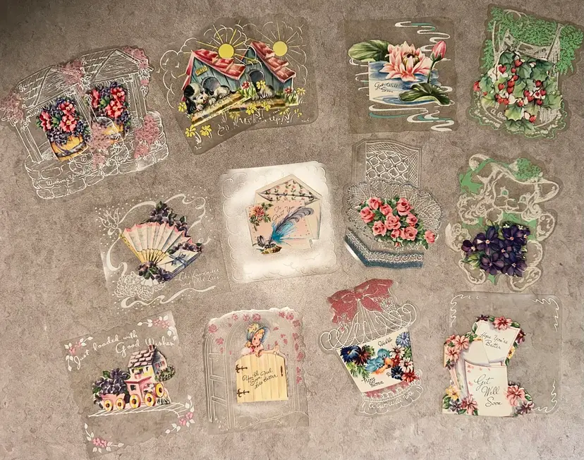 Vintage 1950's Plastic & Felt All Occasion Notecards Lot of 14 Sweet 'N' Lovely