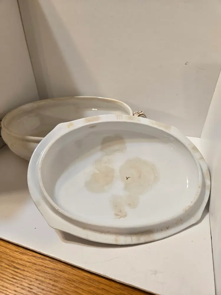 Vtg Alfred Meakin England Ironstone Copper Lustre Tea Leaf Oval Covered Dish