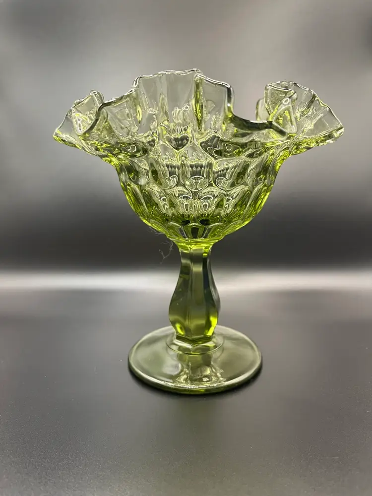 Fenton Green Thumbprint Pedestal Candy Dish