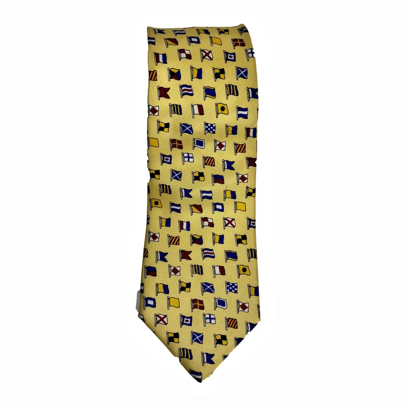 Alynn International Flags Silk Necktie Yellow Business Work Novelty Made USA Vintage