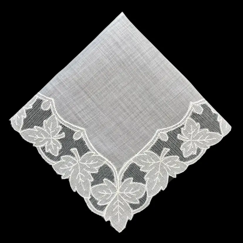 Embroidered Linen Bridal Lace Handkerchief Wedding Cottage Core Granny Vintage
