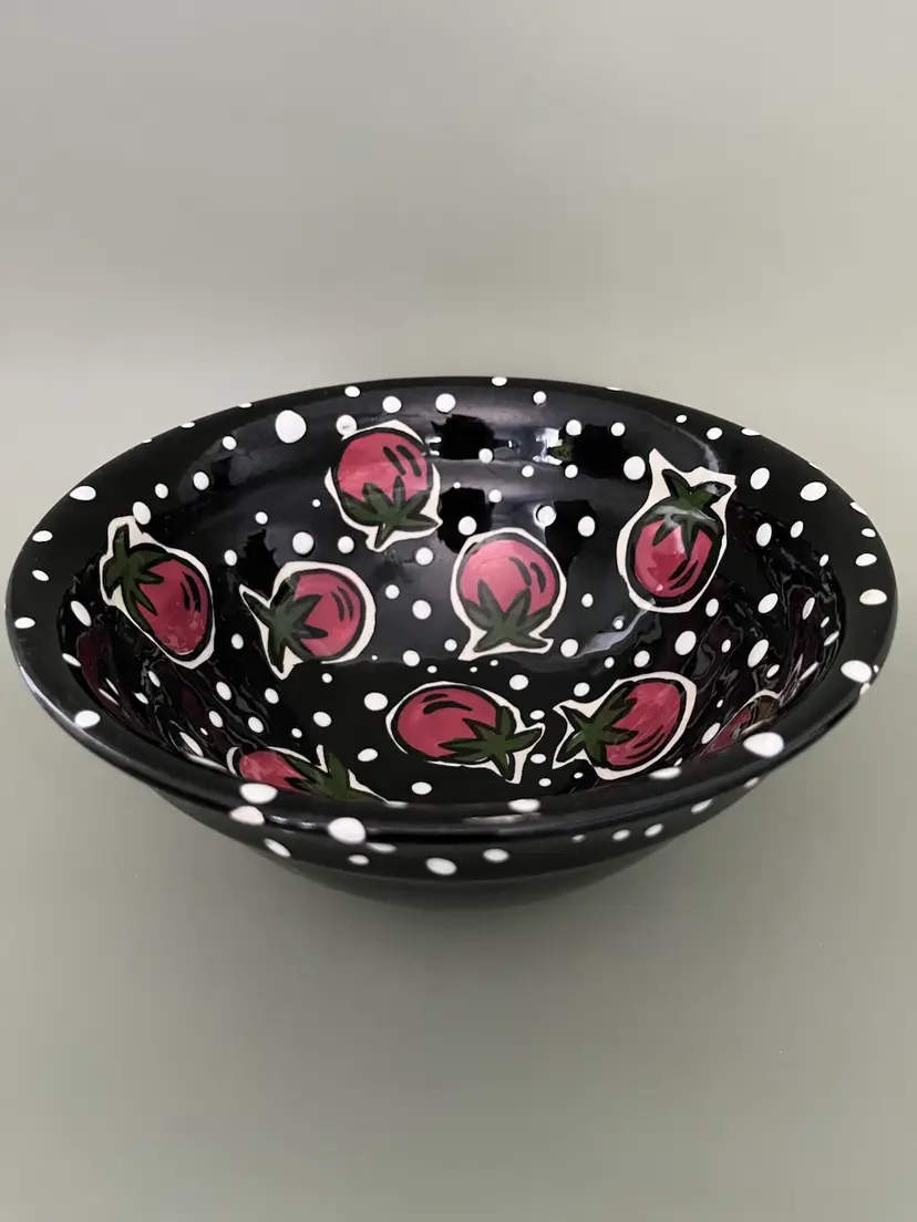 Hand Made Painted Ceramic Beaded Strawberry Bowl