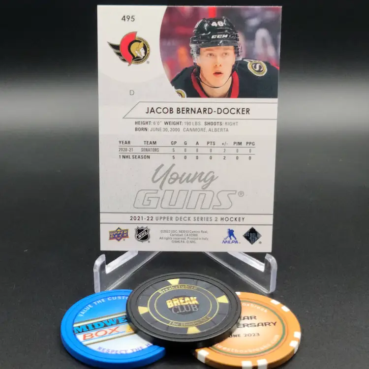 Jacob Bernard-Docker YG 2021-22 Upper Deck Series 2 Hockey Young Guns Card #495 - Ottawa Senators