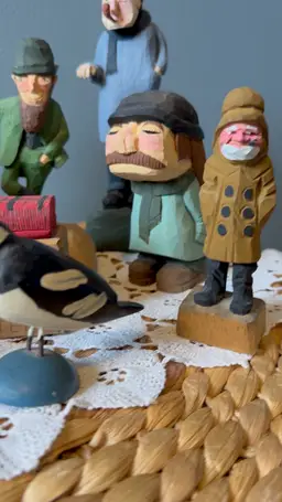 Vintage Folk Art Carved Wood Figures – Signed PG – Artisan Figurine Collection