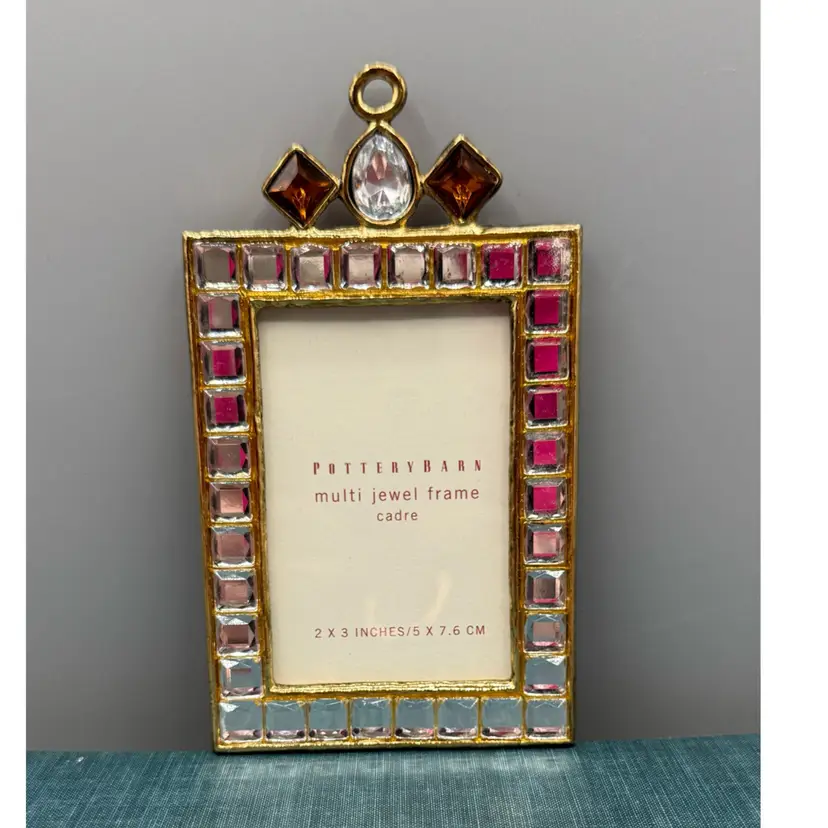 Pottery Barn Bejeweled Multi Jewel Picture Frame 2x3 – Gold & Pink Crystal