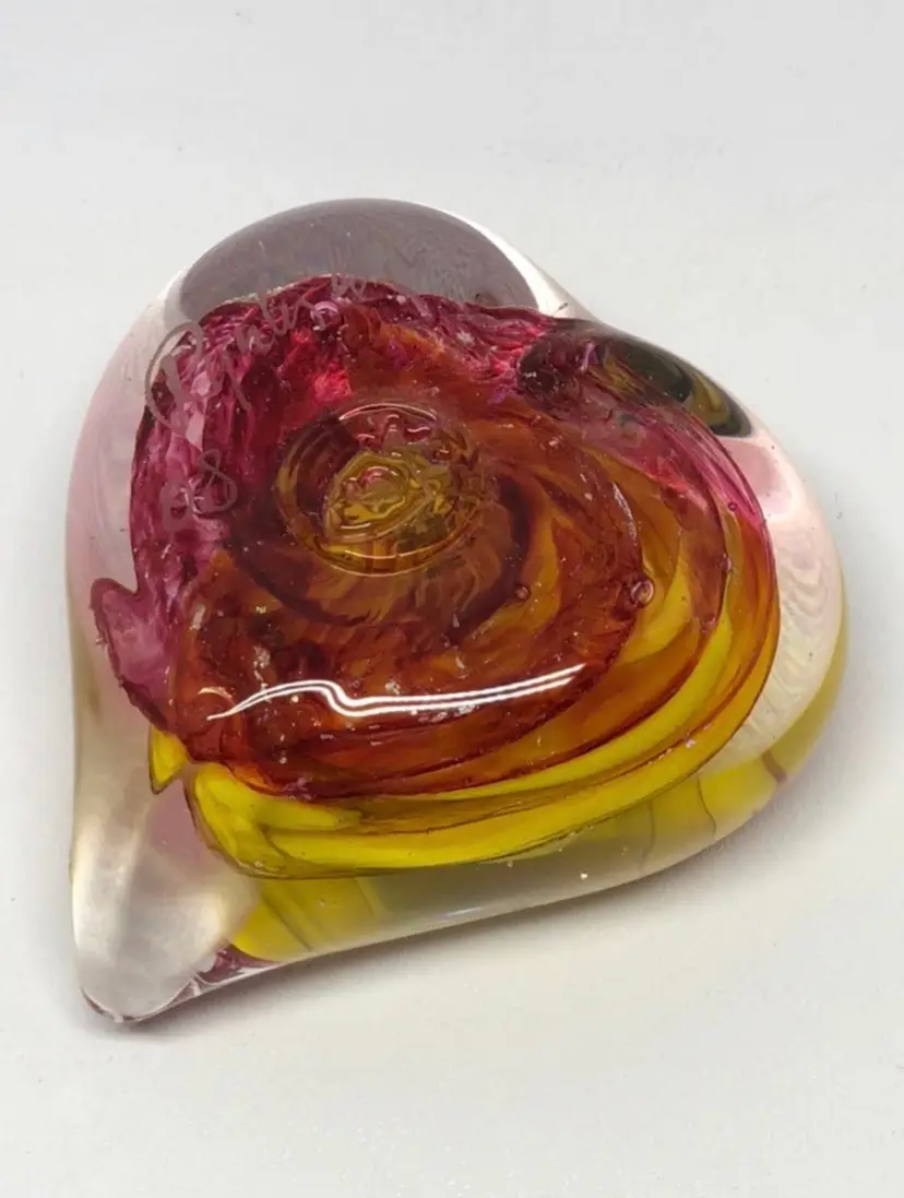 Mariusz Rynkiewics Hand-Blown Art Glass Heart Paperweight Signed