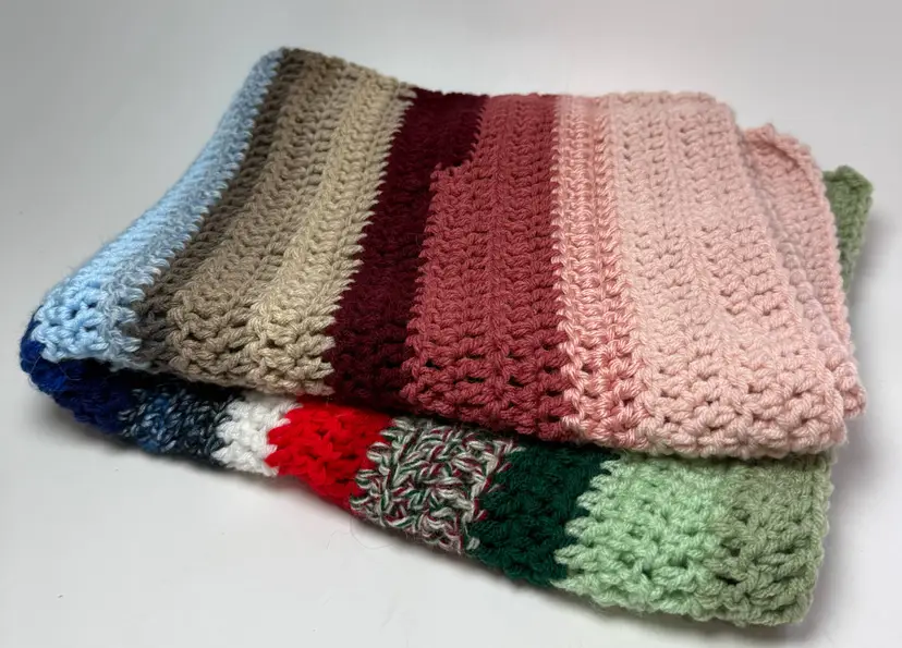 Handmade Crochet Knit Afghan Lap Blanket Pet 30" x 48" Rainbow Colors