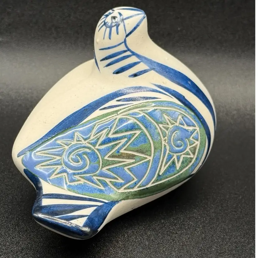 Modernist Otero Regal Studio  Blue Handmade Pottery Bird~Spain