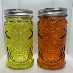Pair Of Glass Tiki Mason Jar Mugs With Reusable Straws