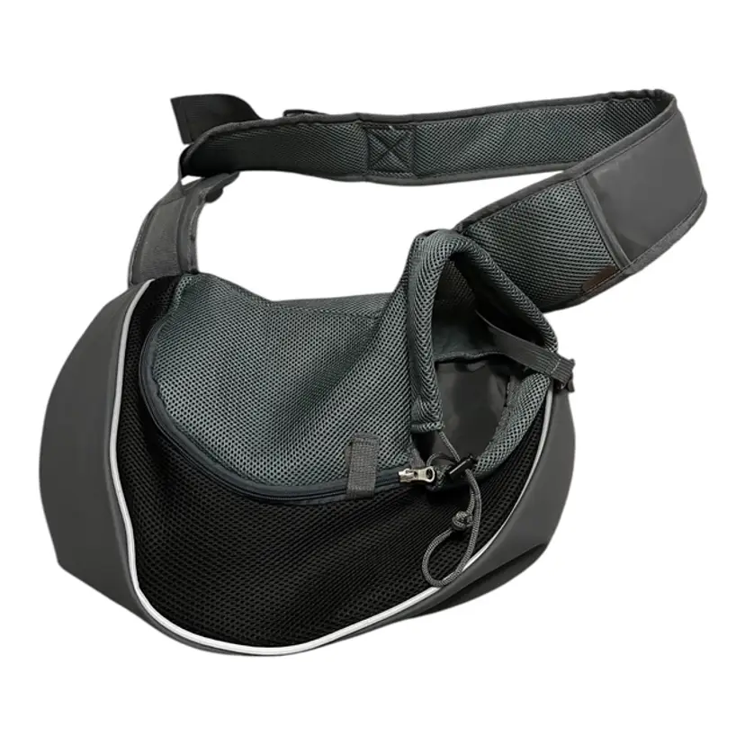 Small Pet Chest Carrier, Black Nylon & Mesh with Adjustable Drawstring, Safety Buckle, Padded Strap