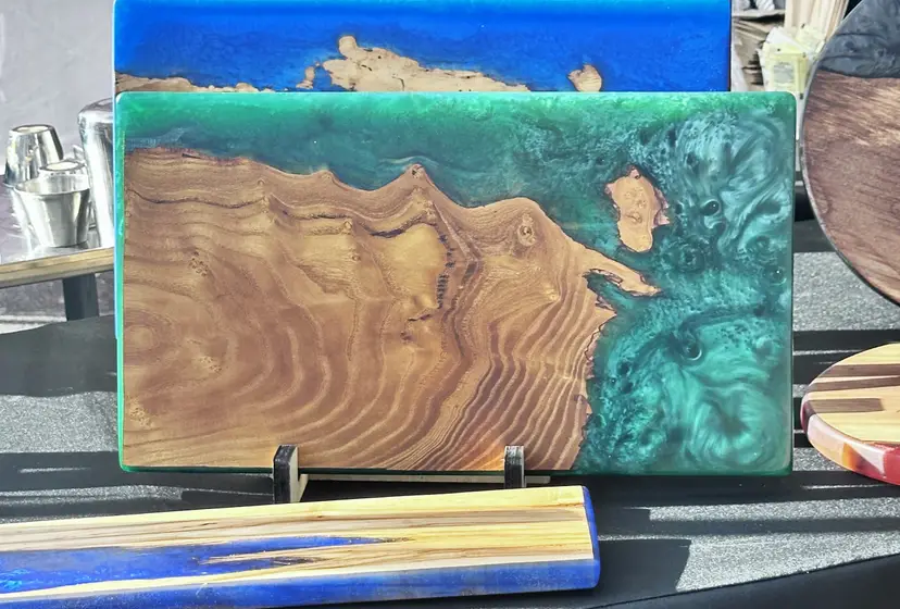 Yellow Birch and Green Epoxy Cutting Board