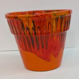 Vintage MCM California USA Pottery Drip Glaze Orange Red Planter Groovy 6x5"