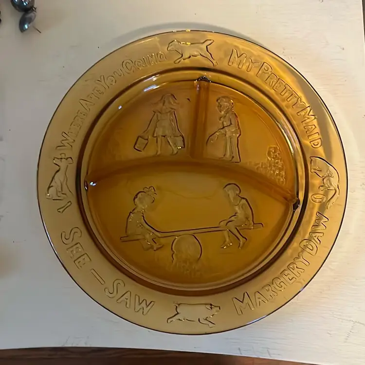 Vintage amber Glass Child Plate