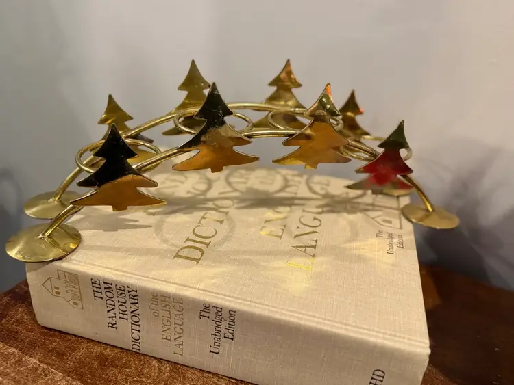 Vintage Brass Christmas Tree Centerpiece Candle Stand