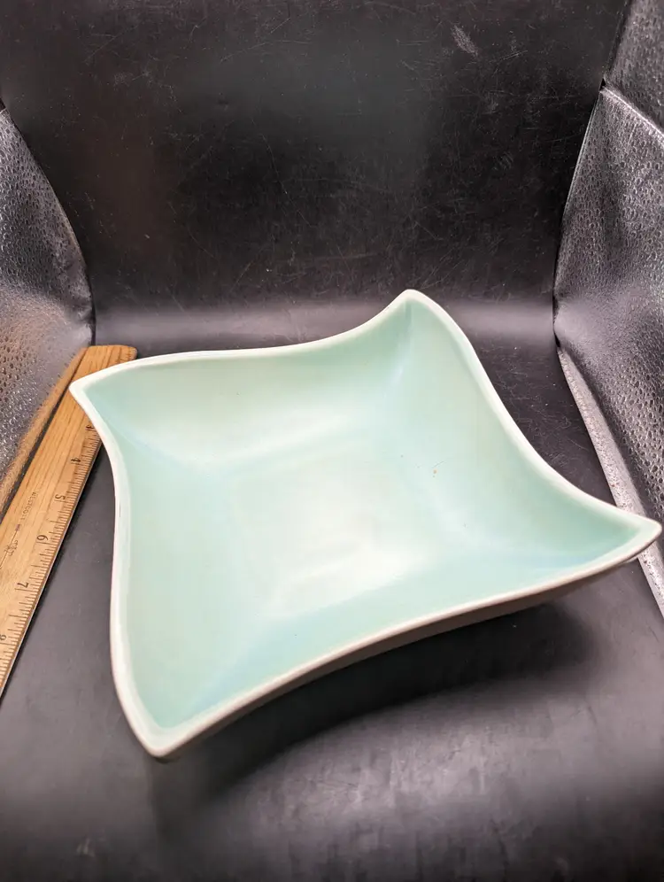Vintage Red Wing Pottery Candy Console Bowl Tray USA B1396 Mid Century Teal and Off White