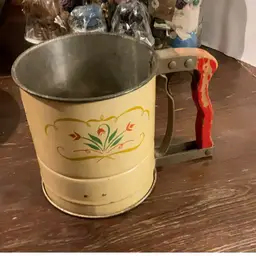 Vintage Hand Sifter Metal Wood Red Handle