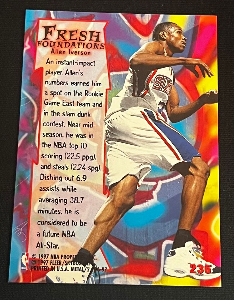 Allen Iverson 1996-97 Fleer Metal Fresh Foundations #236 Rookie RC Philadelphia 76ers
