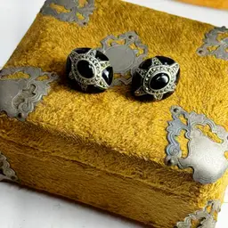 Sterling Onyx & Marcasite Earrings Pierced