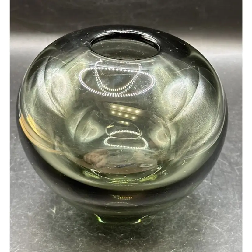 Mid Century Holmegaard Per Lütken Smoke Gray Glass 4 3/4" Drop Vase Signed