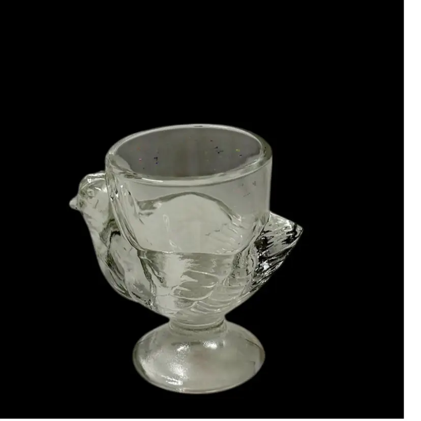 Vintage Clear Glass Chicken Luminarc France Egg Cup Toothpick Holder Shot Glass