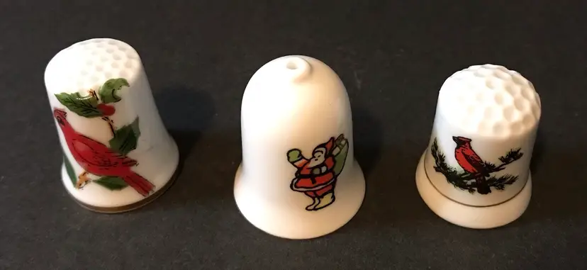 Set Of 3 Vintage Made In Japan Christmas Thimbles